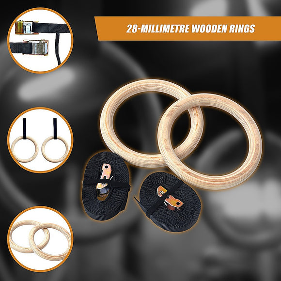 235mm Wooden Gymnastic Rings – Olympic Gym Strength Training & Fitness