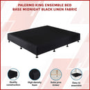Palermo King Ensemble Bed Base Midnight Black Linen Fabric-3
