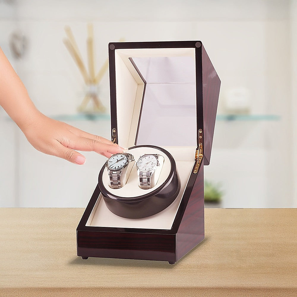 Automatic Dual Watch Winder Wood Display Box Case Motor Rotation Storage - 0