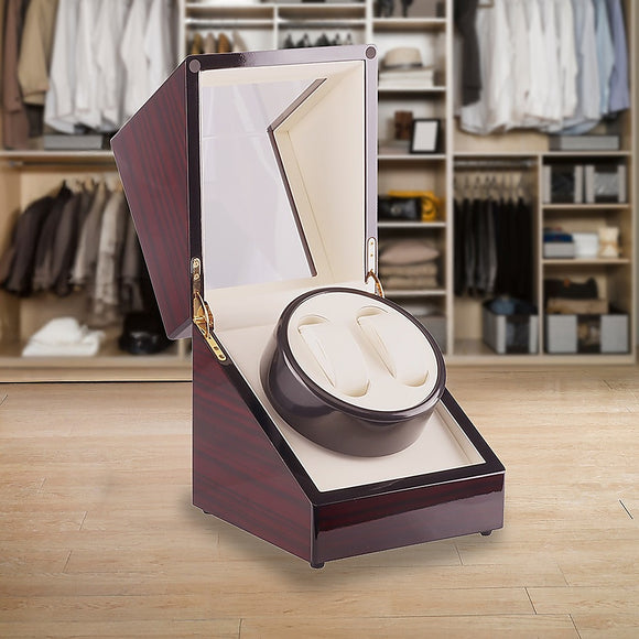 Automatic Dual Watch Winder Wood Display Box Case Motor Rotation Storage
