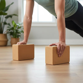 2 x Cork Yoga Block Set Natural Exercise Brick Support for Balance, Stretching and Stability - 0
