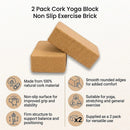 2 x Cork Yoga Block Set Natural Exercise Brick Support for Balance, Stretching and Stability-6