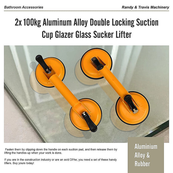 2x 100kg Aluminum Alloy Double Locking Suction Cup Glazer Glass Sucker Lifter