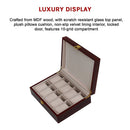 10 Grids Wooden Watch Case Glass Jewellery Storage Holder Box Wood Display-10