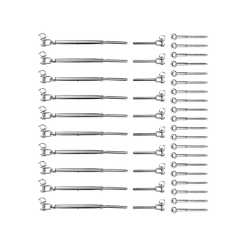 Stainless Steel Wire Rope DIY Balustrade Kit Jaw/Swage Fork Turnbuckle - 10 pack