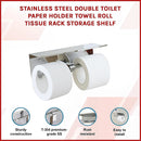 Stainless Steel Double Toilet Paper Holder Towel Roll Tissue Rack Storage Shelf-3