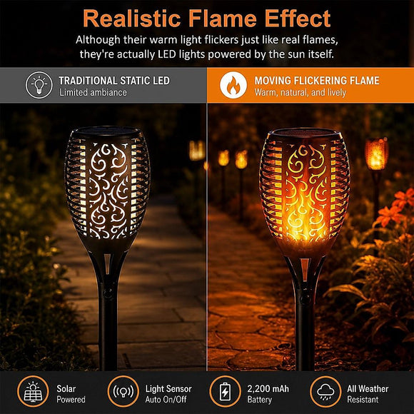 10 Pack Solar Torch Lights 96 LED Flickering Lighting Dancing Flame Garden Lamp