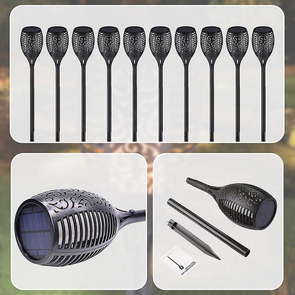 10 Pack Solar Torch Lights 96 LED Flickering Lighting Dancing Flame Garden Lamp