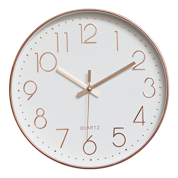 Modern Rose Gold Wall Clock – Silent Non-Ticking Quartz Battery Operated Design