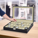 Watch Box - 24 Slot Luxury Display Case With Framed Glass Lid-2
