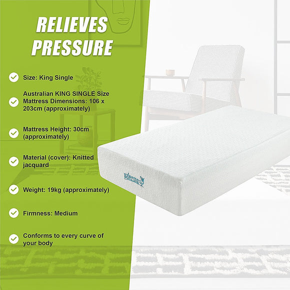 King Single 30cm Green Tea Memory Foam Mattress – Cooling Comfort with CertiPUR-US® Certified Foam