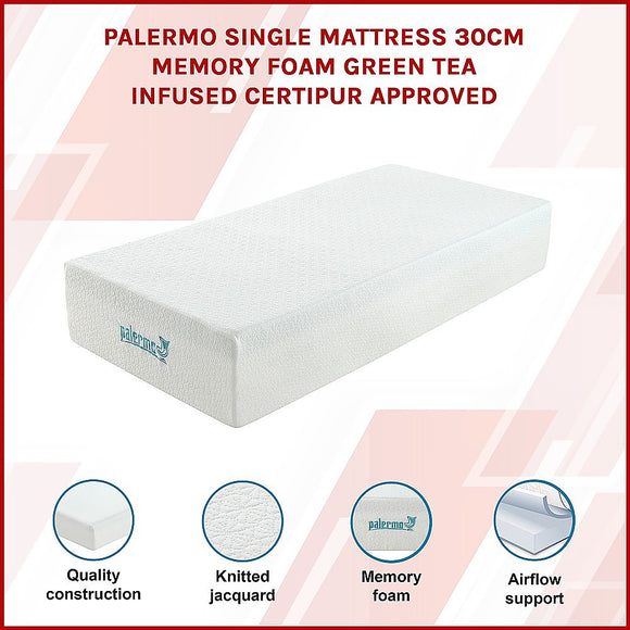 Single 30cm Green Tea Memory Foam Mattress – Cooling Comfort with CertiPUR-US® Certified Foam