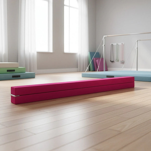 2.2m Gymnastics Folding Balance Beam Pink Synthetic Suede