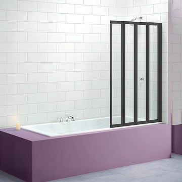 4 Fold Black Folding Bath Shower Screen Door Panel 1000 x 1400mm - 0
