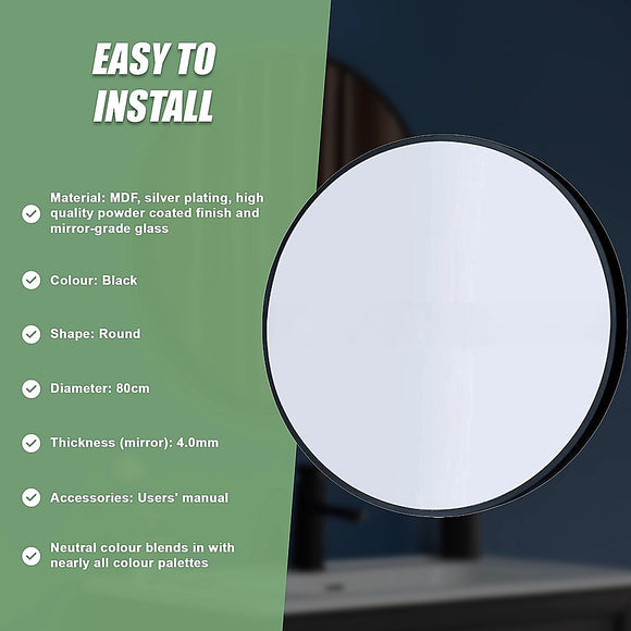 80cm Round Wall Mirror Bathroom Makeup Mirror by Della Francesca