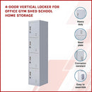 4-Door Vertical Locker for Office Gym Shed School Home Storage-3