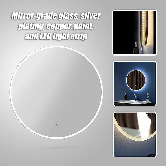 80cm LED Wall Mirror Bathroom Mirrors Light Decor Round