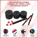 20kg Adjustable Rubber Dumbbell Set Barbell Home GYM Exercise Weights-3