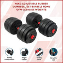 40kg Adjustable Rubber Dumbbell Set Barbell Home GYM Exercise Weights-3
