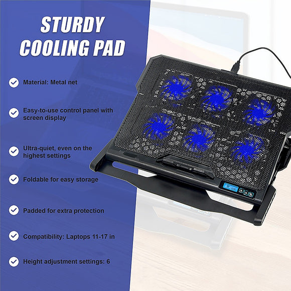 Laptop Cooling Pad with Adjustable Fan Stand – Fits 11" to 17" Notebooks