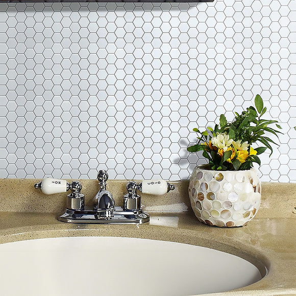Tiles 3D Peel and Stick Wall Tile Hexagon White (30cm x 30cm x 10 sheets)