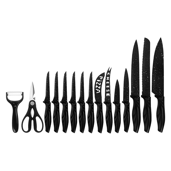 Kitchen 17 Piece Knife Set with Block and Sharpener Chef Knives