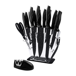 Kitchen 17 Piece Knife Set with Block and Sharpener Chef Knives