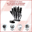 Kitchen 17 Pc Knife Set w/ Block & Sharpener Chef Bread Steak Knives-3