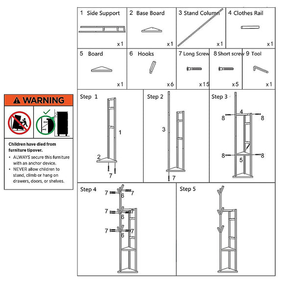 Clothes Coat Rack Garment Stand Shelf Wooden Tree Hanger Bag Hat Hook Holder