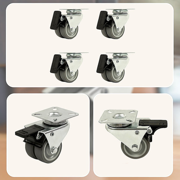 4 x 2" Heavy Duty Swivel Double Wide Castor Wheels Trolley 50mm Furniture Rubber With Brake