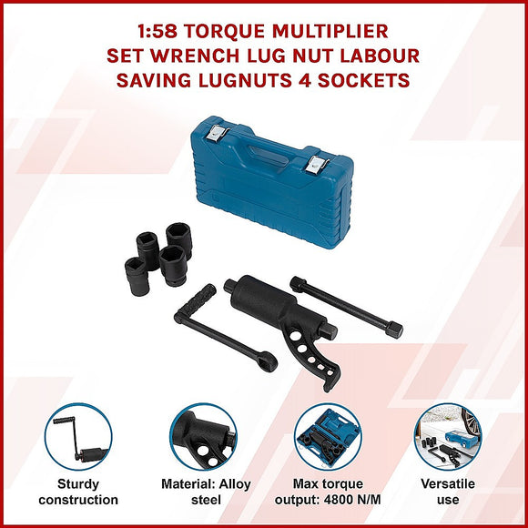 1:58 Torque Multiplier Set Wrench Lug Nut Labour Saving Lugnuts 4 Sockets