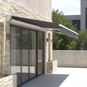 Motorised Outdoor Folding Arm Awning Retractable Sunshade Canopy Grey 5.0m x 2.5m - 0