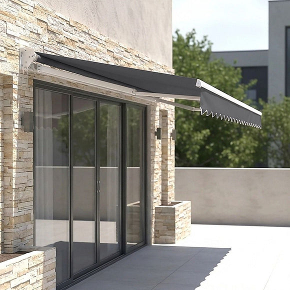 Motorised Outdoor Folding Arm Awning Retractable Sunshade Canopy Grey 5.0m x 2.5m