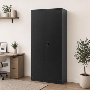 Two-Door Metal Cabinet Shelf Storage for Home Office Gym - 0