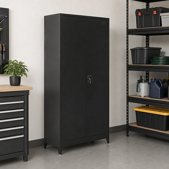 Two-Door Metal Cabinet Shelf Storage for Home Office Gym