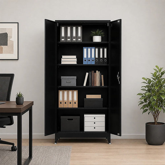 Two-Door Metal Cabinet Shelf Storage for Home Office Gym