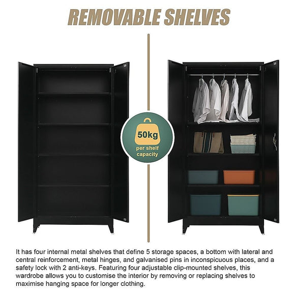 Two-Door Metal Cabinet Shelf Storage for Home Office Gym