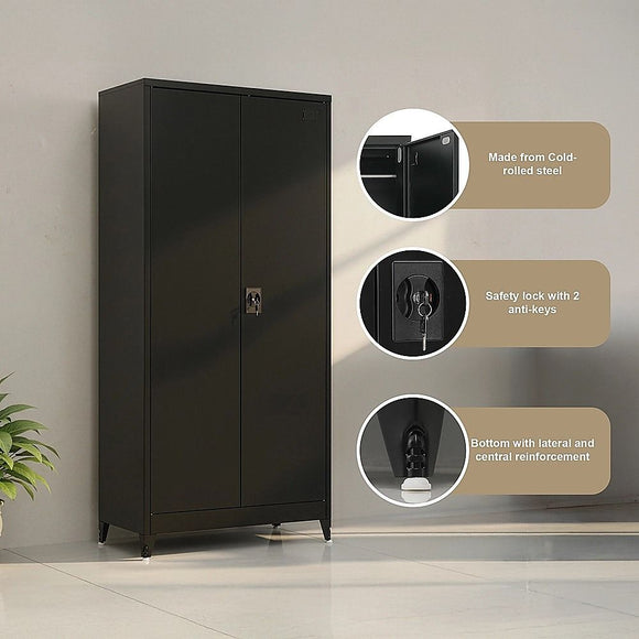 Two-Door Metal Cabinet Shelf Storage for Home Office Gym
