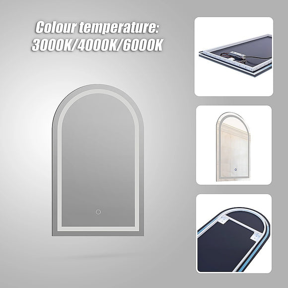 Arched LED Wall Mirror Bathroom Mirrors Makeup Anti-fog 600mm x 1000mm
