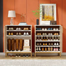 NNETMLT 5-Tier Shoe Cabinet with Geometric Pattern Doors-White/Natural-7