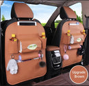 Chocolate Leather Car Backseat Organizer with Foldable Tray Table & Trash Bag - Multi-functional Car Storage Solution-1