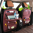 Chocolate Leather Car Backseat Organizer with Foldable Tray Table & Trash Bag - Multi-functional Car Storage Solution-2