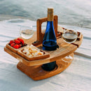 Pine Log Color Portable Wooden Picnic Table - Wine Glass & Snack Holder-3