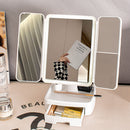Elegant Tri-Fold Shell LED Vanity Mirror - Smart Makeup Gift with Storage & Illumination-1