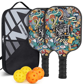 Pickleball Paddle Set with 4 Fiberglass Paddles, 8 Outdoor Balls and 2 Carry Bags - Honeycomb Core, Lightweight Design, Comfort Grip, Family and Beginner Friendly Game Set - 0