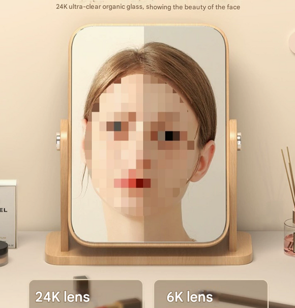 Vertical Square Folding Mirror Tabletop Makeup Mirror - Large Wooden Swivel Vanity Mirror for Desk