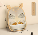 Deer Cartoon Mirror Tabletop Makeup Mirror - Large Wooden Swivel Vanity Mirror for Desk-1