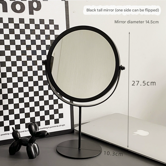 Black Rotating Tabletop Makeup Mirror - 360º Swivel Vanity Mirror for Bedroom & Desk