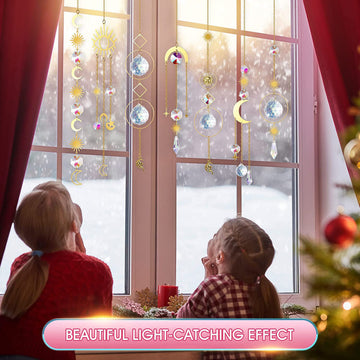 (Style 4) 4 pcs Crystal Wind Chimes-Sun Catcher Star Moon Dream Catcher for Window 32cm - 0