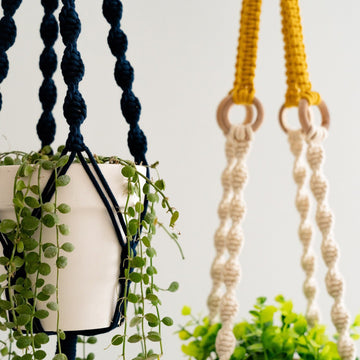 2 pcs Handwoven Plant Hanger-Cotton Rope Hanging Planter with Wooden Rings - 0